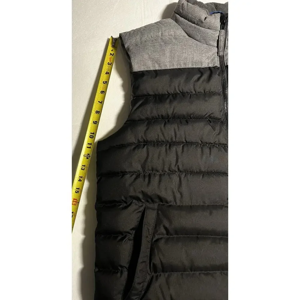 Old Navy Mens Large Black Gray Colorblock Puffer Vest Fleece Lined Full Zip